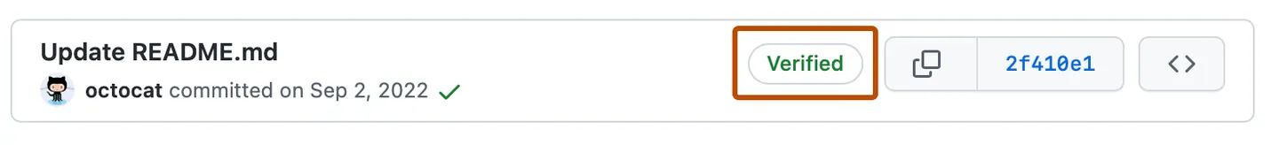 GitHub 커밋 목록에서 Verified 배지가 강조된 화면